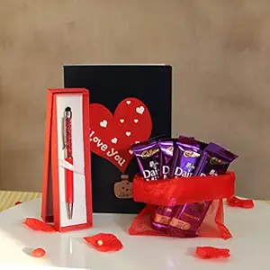 TIED RIBBONS Valentine Day Gift for Husband Boyfriend Men with Chocolates Greeting Card and Pen with Box Combo Set