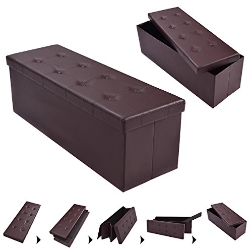 COSTWAY Sitzhocker Sitzbank faltbar Sitzbox Aufbewahrungsbox Sitzwürfel Hocker Bank Sitztruhe Truhe Sitzkasten Polsterhocker PVC-Leder Farbwahl 114 x 38 x 38cm (Braun)
