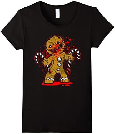 Women's Scary Zombie Gingerbread Man T-shirt Small Black