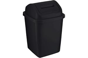 VIVAAS 5L Bathroom Bin Swing Top Dust Bin Plastic Waste Paper Basket Rubbish Trash Can Square Small Swing Top Desktop Kitchen Bathroom Garbage Office Dustbin 5 Litre (Black)
