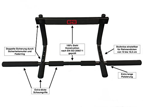 GRAVITY BOOST® Ultimate Pull Up – Einstellbare Klimmzugstange aus 100% verstärktem Stahl (EN ISO 20957-1) – Frustfreie Montage am Türrahmen ohne Schrauben – Inklusive Gratis Trainingshandbuch! – The Bodyweight Training System® (Türrahmen – Türreck – Klimmzug) - 2