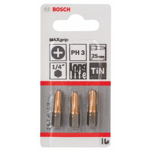 Bosch Pro Bit Max Grip für Phillips-Kreuzschlitzschrauben (PH3, Länge: 25 mm, 3 Stück) - 2
