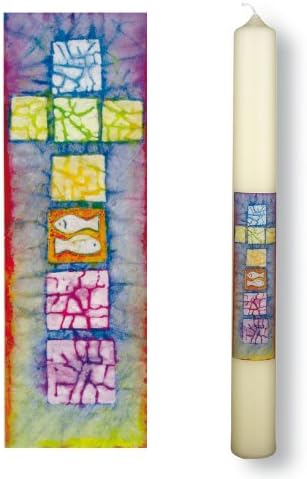Baptismal Candle with Pierced Cross Motif * with Print Motif - Delivery In Gift Box * 400 x 40 mm