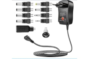 LUMITREX 30W Adaptateur Secteur Universel AC DC 3V 4.5V 5V 6V 7.5V 9V 12V 2A, Inversée Bloc d'alimentation Transformateur avec 8 Embouts sélectionnables pour Bandes LED Routeur TV Box Electronics Ménages