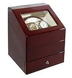 CKB Ltd BURGUNDY DELUXE EURO Automatische Uhrenbeweger mit Doppel Watch Box mit Draw - 4 Timer Modi Premium-Silent-Motor - KA073-RED