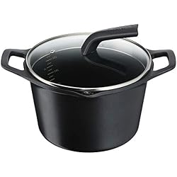 Tefal E21561 E2156114 Aroma Marmite 22 cm (6 L) Fonte d'aluminium Noire Tous Feux Dont Induction + Couvercle en Verre
