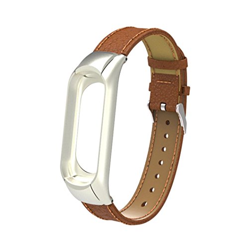Amlaiworld Correa de Banda de Pulsera de reemplazo Xiaomi Mi Band 3 de Cuero y Caja de Metal(marrón, Correas de Reloj compatibles con Xiaomi Mi Band 3)