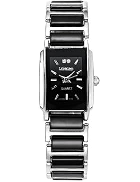 Longbo Luxus Damen Quadratisch Silber Link & Schwarz Keramik Armband Analog Quarz Uhren Casual Armreif Uhr Kristall...