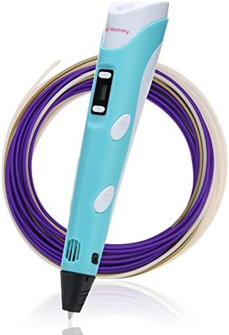 Hot Homey 3D Pen with LCD Screen - 3D Printing and Drawing Pen with 3 Non-Toxic PLA Filament + 40 page 3D Stencil - Arts book + Pen Holder + Bonus Finger Protector - Perfect gift for Kids and Adults - Doodler Compatible with PLA + ABS Filament (Blue)