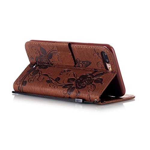 iPhone 7 Hülle,iPhone 7 Lederhülle,Mo-Beauty® Malerei Schmetterling Muster Ledertasche PU Leder Hülle Flip Tasche Wallet Case Cover HandyHülle Brieftasche mit Standfunktion Karteneinschub und Magnetverschluß Etui Lederhülle Leder Tasche Case Cover für Apple iPhone 7 (4,7 Zoll) + 1 x Gehärtetem Glas Display Schutz (Braun) - 3