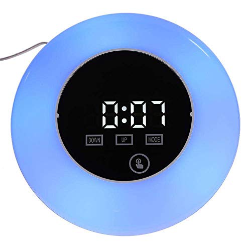 Preisvergleich Produktbild elecfan Digitale Wecker Tischlampe LED, Weckertäne Nachtlicht Alarm Clock mit Temperaturanzeige Baby-Licht Schlafzimmer Touch RGB Snooze Spiegel Wecker,Weiß