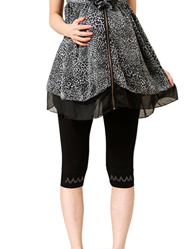 Liang Rou Maternity Elastane Adjust Waistband Cropped Leggings Color Black