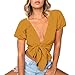 Produktbild Hffan Damen Sommer Tops Sexy Einfarbig Schulterfrei Laterne Langarm Bluse Elegant Spitze Hollow out Lose Blumen T-Shirt Locker Off Shoulder Oberteil Shirts Strand Hemd (Gelb, XL)