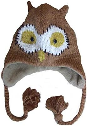 BARN OWL Style Hand Knitted Fleece Lined Nepal Wool hat