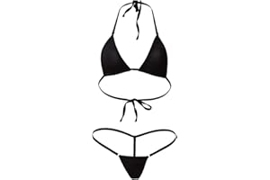 VEMEFUFU Femme Maillot de Bain Deux Pièces Sexy Brésilien Bikini Slim String Tanga Ensemble Lingerie Swimwear De Plage Micro Mini Bra Triangle + String à Ficelles Dos Nu Bikini Femmes