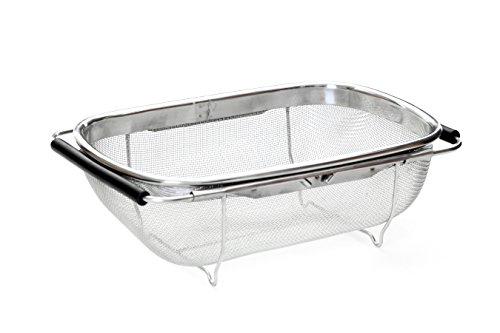 Premier Housewares Sieb für die Spüle, 11 x 42 x 19 cm, Edelstahl, ausziehbare Griffe, schwarz - 2