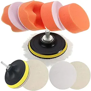 DIY Crafts 11 Pcs Kit Polishing Pads Sponge Woolen Polishing Waxing Buffing Pads Kit Auto Car with M10/14 Universal Drill Adapter (Pack of 11 Pcs, 6