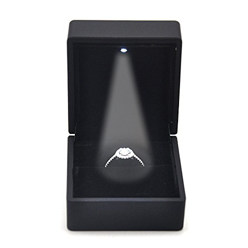 HYY Ring Box Schmuck Aufbewahrungsbox mit LED Licht für Engagement und Hochzeit, PU-Leder - 3