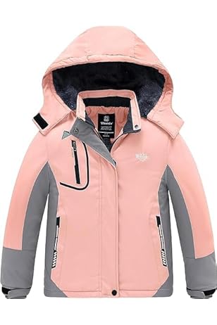 L SERVER Skipak voor jongens, dons, sneeuwpak, baby, meisjes, warm, winddicht ski-jack skibroek, stijlvol skipak met bontkraag en capuchon, rood, 92/98 cm
