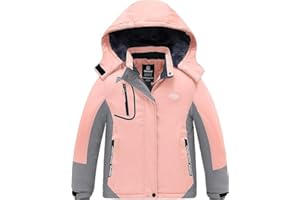 Wantdo Chaquetas de Esquí Impermeable Montaña Abrigo Snowboard para Exteriores Parka de Nieve con Capucha Chaqueta Aislada con Vellón Cálida Invierno para Niñas