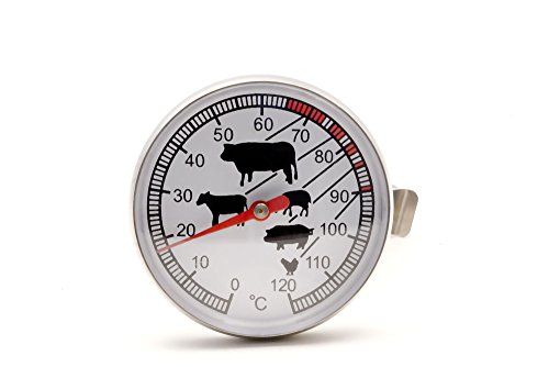 HOMETOOLS.EU – Temperaturbeständiges analoges Back Küchen Lebensmittel Fleisch BBQ Grill Koch Thermometer | mit Halterung für Topf, Grill, Bräter | 0°C – 120 °C | für Niedrigtemperatur Garen, Pulled Pork, das perfekte Steak, saftigen Braten - 6