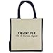 Produktbild Trust Me I 'm A Secret Agent in schwarz print Jute Midi Einkaufstasche mit Marineblau Griffe und Rand