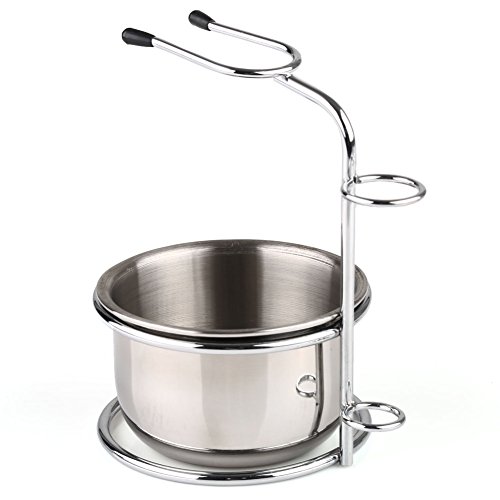 VERY100 Stainless Steel Shaving Stand 4.8" and Shaving Soap Bowl Dia 3.4" Pro Barber Shaving Kits