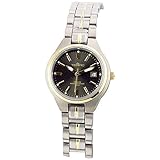 EUROTIME Quarz Damen Armbanduhr, Gehäuse und Band aus Titan - superleicht - mit vergoldeten Zwischenteilen, vergoldete Lünette schwarzes Zifferblatt, Leuchtzeiger, mit Datumsanzeige, 60-170001