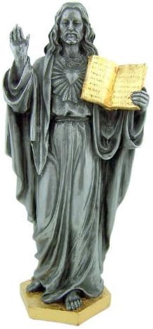 Sacred Heart of Jesus Christ with Old Testament 6 1/2 Inch Cold Cast Pewter Gold Tone Statue by Unicorn Studio