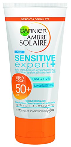 Garnier Ambre Solaire Sonnencreme Gesicht Sensitive Expert+ / Gesichts-Sonnenschutz wasserfest / LSF 50+ für empfindliche Haut, 1er Pack – 50 ml - 2