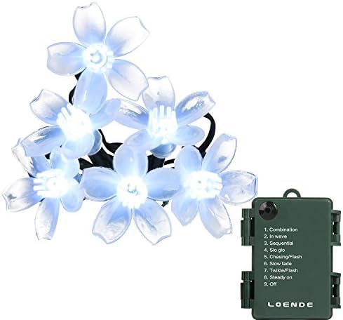 Battery Operated Blossom String Lights, Loende 18FT 50LED Fairy Flower Christmas Decorative Lighting for Indoor, Home, Bedroom, Outdoor, Garden, Patio, Holiday, Wedding, Party (White)