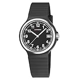 M WATCH Maxi Damen-/ Herren-Uhr, Schwarzes Zifferblatt mit Datumsanzeige, Leichtes Silikonband, Swiss Made