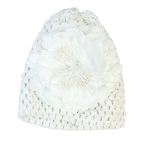 Sweet Newborn Baby Girls Flower Decoration Crochet Knitted Cap Beanie Hat White