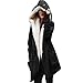 Produktbild URSING Frau Winter Warm Dick Vlies Faux Pelz Mantel Jacke Klassisch Parka Mit Kapuze Graben Outwear Freizeit Lange Hülse Blouson Solide Farbe Übergang Jacke (XXL, Schwarz)