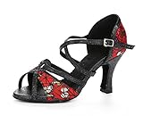 Honeystore Neuheiten Frauen\'s PU Leder Heels Absatzschuhe Moderne Latein-Schuhe mit Knöchelriemen Tanzschuhe LD0119 Rot und Schwarz 36 CN