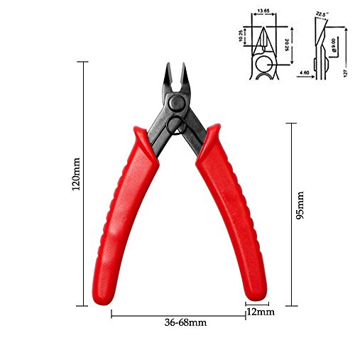 Raking Wire Cutter Mini elektronische Draht Seite Kabel Cutter Chrom-Vanadium Stahl rutschfeste Kunststoff Diagonale Stripperin Zange Nipper, 120*12mm, Rot