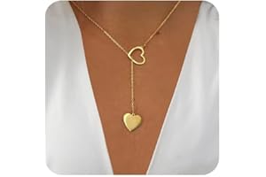 FUNEIA Kette Gold Damen 14K Vergoldete Modeschmuck Kette Lang Y Kette mit Herz Perlen CZ Anhänger Wasserfeste Verstellbare Ankerketten Tropfen Halskette Gold für Frauen Schmuck