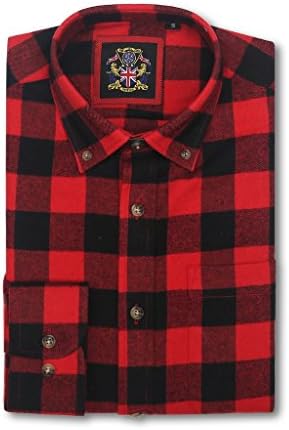 Mens Lumberjack Shirt,Casual Soft Flannel Style,Tartan Check | Button Down Collar, Buffalo Plaid | Cotton Rich Fabric, British Feel and Styling. Fine Tailoring.