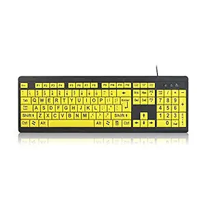 Homgeel Wired USB Large Print Computer Keyboard for Low Vision Users High Contrast 104 Keys Letters for Old Men