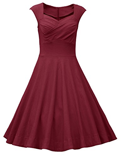 DRESSTELLS, Vintage 1950's Audrey Hepburn Robe de soirée Cocktail, Bal Style années 50, Rockabilly, Swing, Bordeaux L