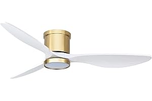 Ovlaim 132cm intelligente ventilatori da soffitto in legno massiccio con luci telecomando, 3 lama bianco oro moderno basso profilo Flush Mount ventilatore da soffitto per camera da letto soggiorno