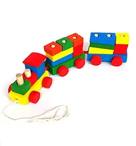 Vaurum Wooden Toy Train with Colorful Geometric Shapes Wooden Puzzle Stacking Toy | Early Education Color and Shape Recognition Toy | 2+ Kids Learning Toy