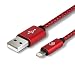 Produktbild Lightning Kabel auf USB in geflochtenes Nylon 2M EVOMIND Ladekabel für iPhone X / 8 / 8 Plus / 7 / 7 Plus / 6s / 6s Plus / 6 / 6 Plus / 5c / 5s / 5 / SE, iPad 4/5/6. Gen, iPad Pro / Air / mini, iPod nano / touch – 2M Rot