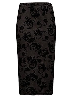 oodji Ultra Femme Jupe Crayon à Imprimé Floqué, Noir, FR 42 / L