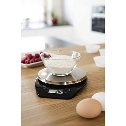 Xavax Küchenwaage „Lenia“ (digital, Messbereich 1 g bis 5 kg, Edelstahl, Waage mit Abschaltautomatik, Tara, Einheiten Gramm, Milliliter für Wasser/Milch) schwarz - 2