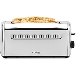 H.Koenig Grille Pain Toaster Spécial Baguette 2 Tranches TOS32 Fentes larges 40mm Inox vintage, 7 Niveaux de brunissage, Décongélation, Rapide et uniforme, Pain, muffin, bagel, baguette, 1500W