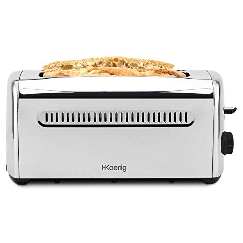 H.Koenig Grille Pain Toaster Spécial Baguette 2 Tranches TOS32 Fentes larges 40mm Inox vintage, 7 Niveaux de brunissage, Décongélation, Rapide et uniforme, Pain, muffin, bagel, baguette, 1500W