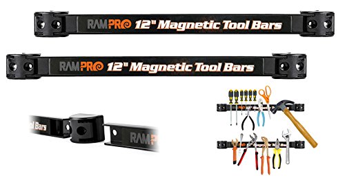 RamPro 12-Inch Magnetic Metal Tool Holder Organizer Racks, Heavy-Duty Bar for Garage/Workshop (2 Pieces)