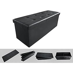 Todeco - Banc Pliant, Ottoman avec Espace de Stockage - Charge maximale: 150 kg - Matériau: Simili-Cuir - 110 x 38 x 38 cm, Noir, Finition piquée et capitonnée