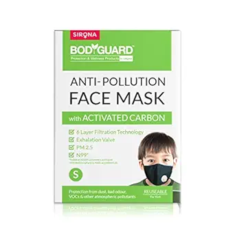 Bodyguard N99 + PM2.5 Cotton Reuseable 6 Layer Anti Pollution Face Mask (Black, With Valve, Pack of 1) for Unisex | Nose Clip for Better Fit | Exhalation Valve for Easy Breathing